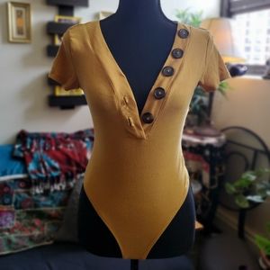 Yellow Ribbed Boho Bodysuit